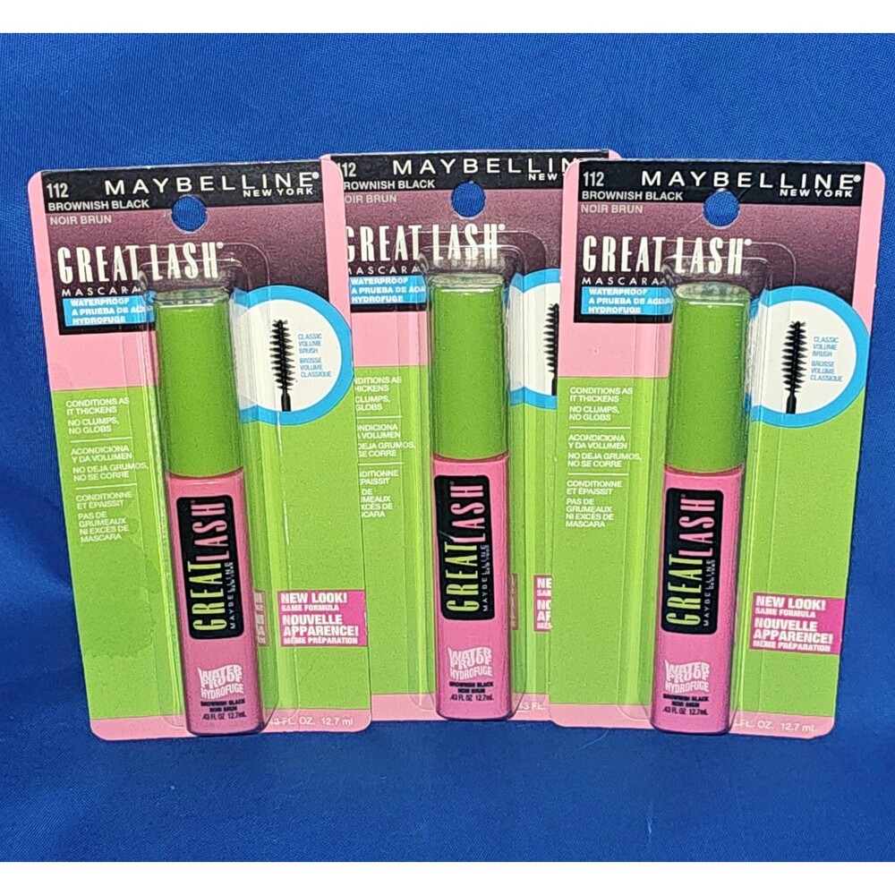 3 Maybelline Great Lash *Waterproof* Mascara Brownish Black 112 NEW Classic NOS